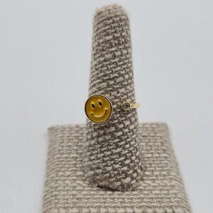 Size 7.5 Gold Over Sterling Silver Spinner Smiley Face And CZ Ring A4059